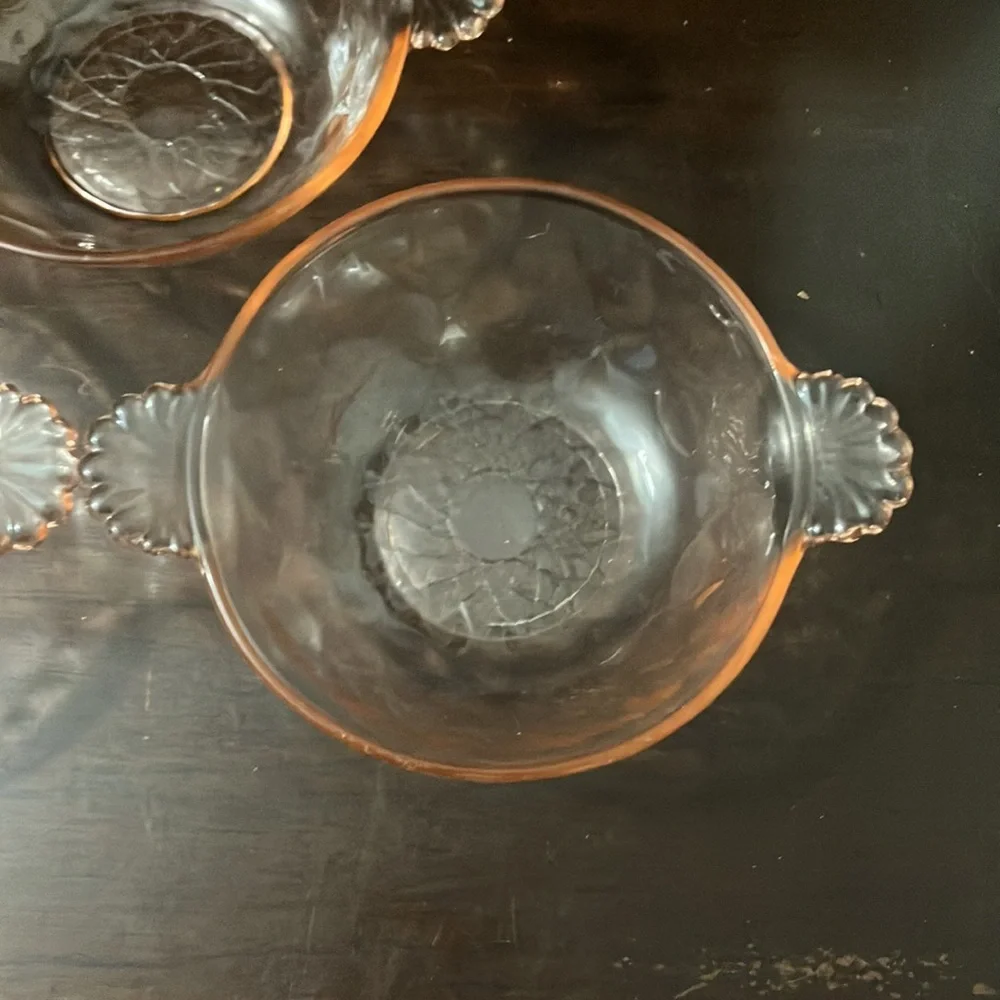 Set of 3 Vintage Thumbprint Pink Depression Glass Berry / Dessert Bowls